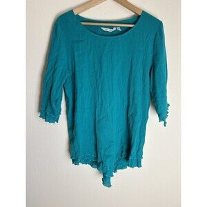 Soft Surroundings M Gauze Tunic Top Blouse Cotton Lagenlook Beach Asymmetrical